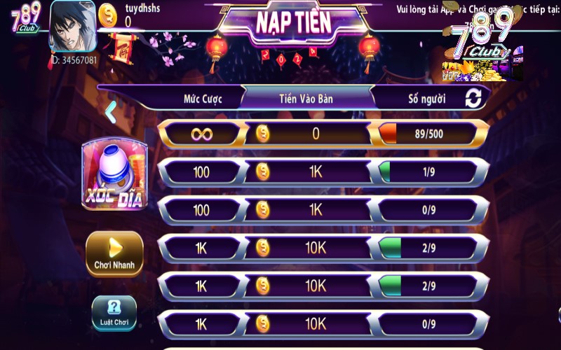 Game xóc đĩa tại cổng game 789club