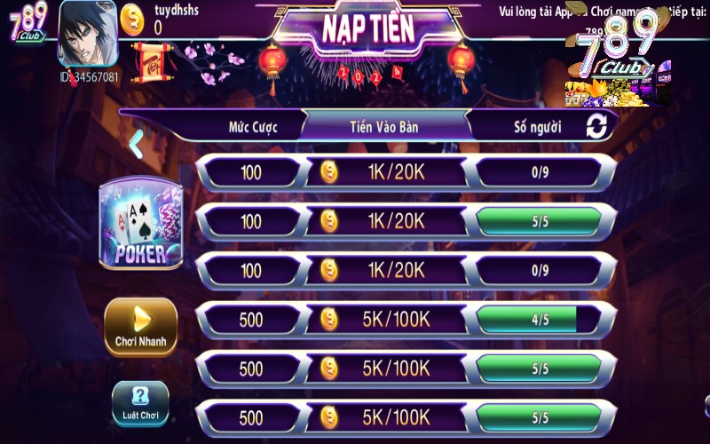 Game Poker tại cổng game 789club