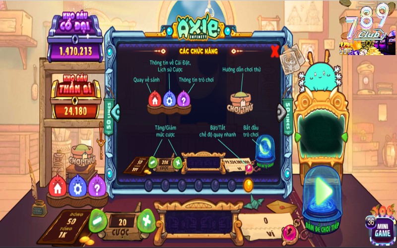 Các nút điều khiển chơi nổ hũ axie infinity 