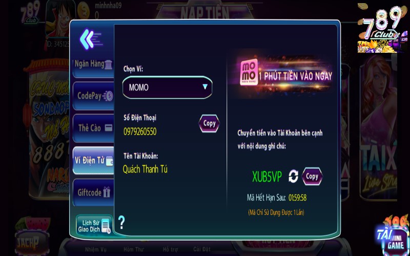Nạp tiền 789Club qua momo