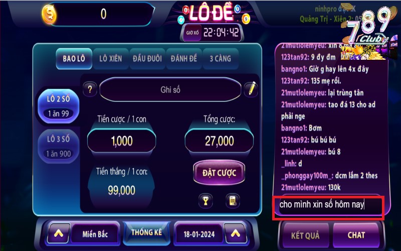 Tính năng chat lô đề của cổng game 789club