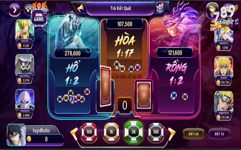 Các cửa cược chính của game rồng hổ tại 789Club